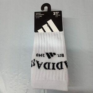 adidas Men's White Cushioned 3-Pack Crew‎ Socks Size 6-12 Arch Compression